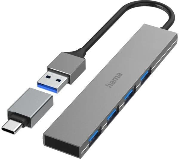 HAMA Prime Line 4-port USB Type-C Hub - 4x USB-A, USB 3.2 Gen 1, 5 Gbps, incl. USB-C Adapter