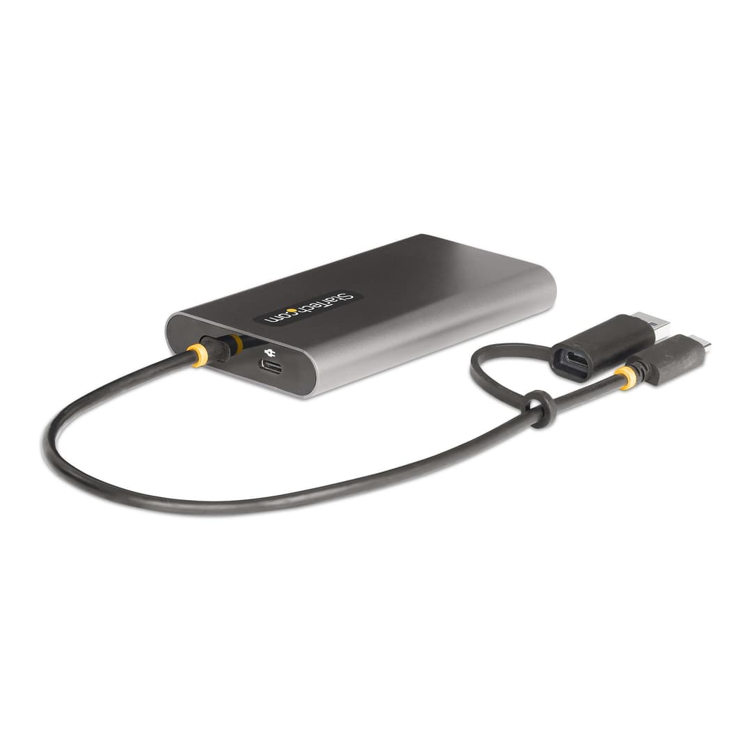 StarTech.com USB-C to Dual-HDMI Adapter - USB-C or A to 2x HDMI - 4K 60Hz - 100W Power Delivery Pass-Through - 1ft (30cm) Built-in Cable - USB to HDMI Multi-Monitor Converter for Laptop - TAA - Image 2
