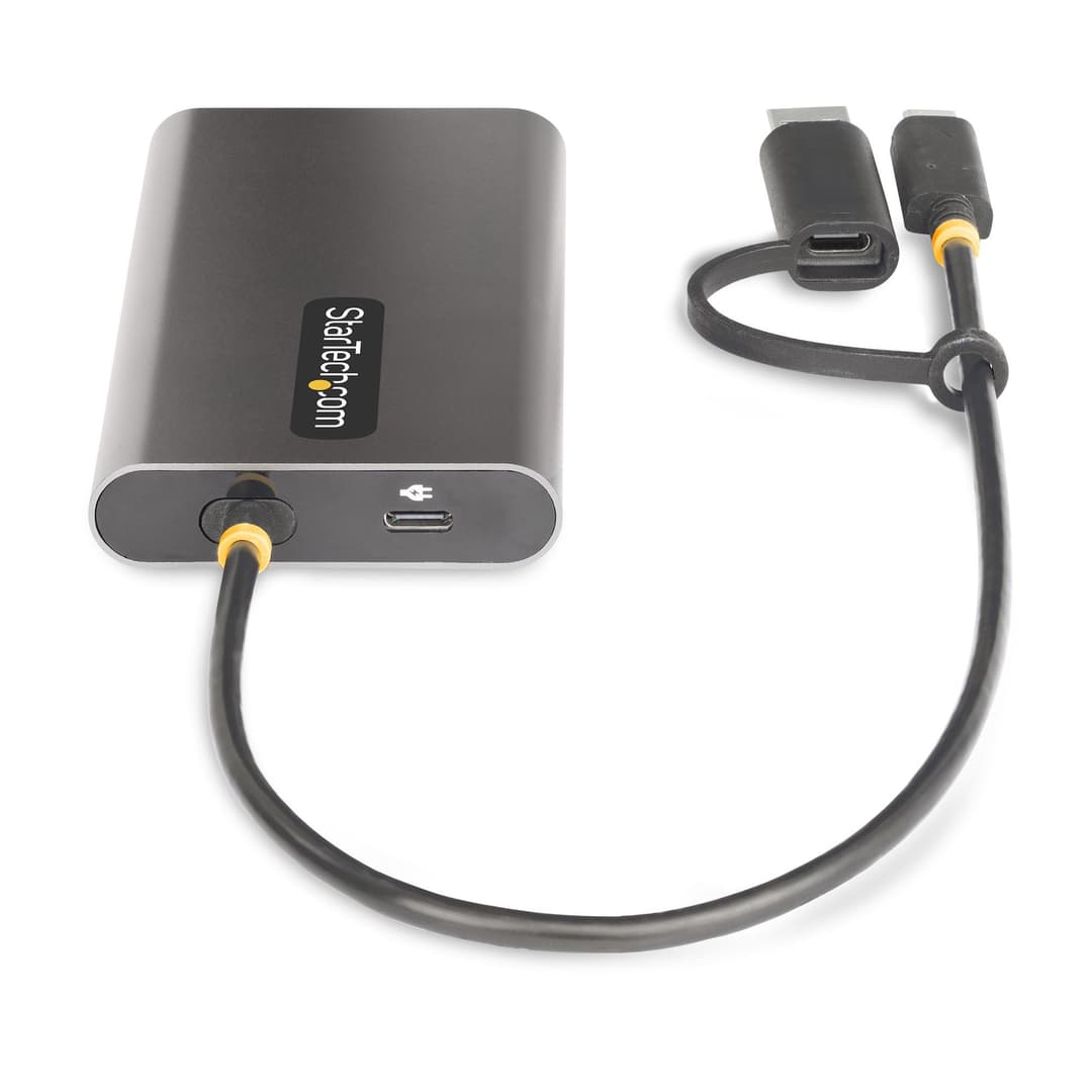 StarTech.com USB-C to Dual-HDMI Adapter - USB-C or A to 2x HDMI - 4K 60Hz - 100W Power Delivery Pass-Through - 1ft (30cm) Built-in Cable - USB to HDMI Multi-Monitor Converter for Laptop - TAA - Image 4