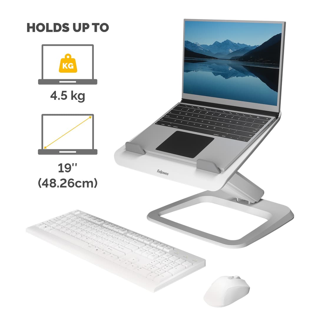 Fellowes Laptop Stand for Desk - Hana LT Laptop Stand for the Home and Office - Adjustable Laptop Stand with 3 Height Adjustments - Max Monitor Size 19", Max Weight 4.5KG - White - Image 3