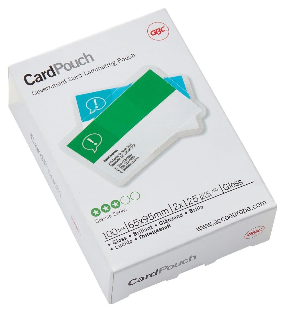 GBC 3740301 65x95mm Gloss Card Laminating Pouch 125 Micron 100Pk