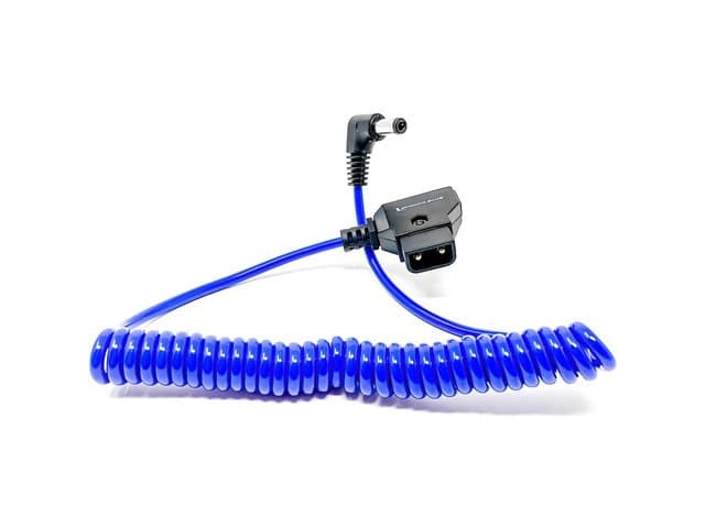 Kondor Blue D-Tap to DC Barrel Right-Angle Coiled Cable, 5.5x2.5mm, Blue #KB-700 - Image 1