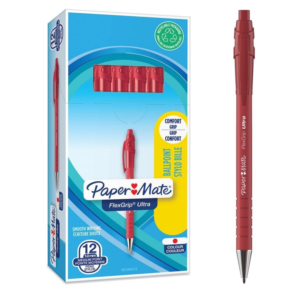 Paper Mate S0190413 Flexgrip Ultra Retractable Ballpoint Red Pen 1mm Box of 12