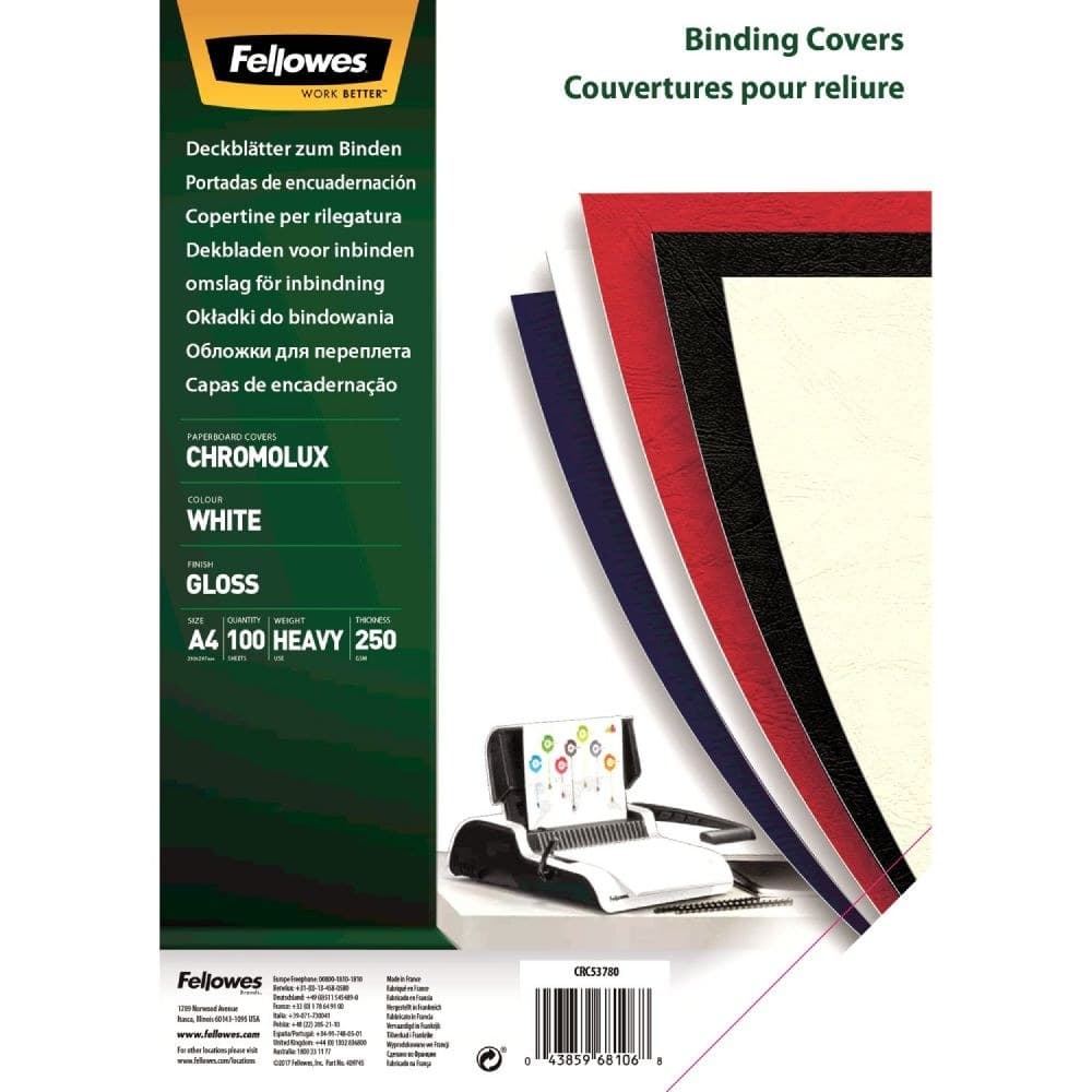 Fellowes 5378006 Binding Cover Chromolux Card A4 Pack of 100 White - Image 1