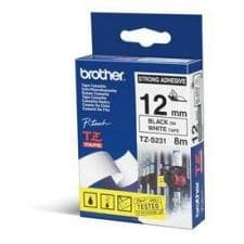 Brother TZES231 Black on White 8M x 12mm Strong Adhesive Tape - Image 1