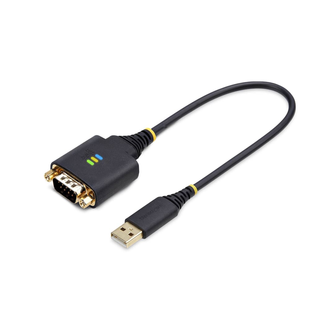 StarTech.com 1ft (30cm) USB to Serial Adapter Cable, COM Retention, Interchangeable Nuts/Screws, USB-A to DB9 RS232, FTDI IC, ESD Protection, Windows/macOS/Linux - Image 1