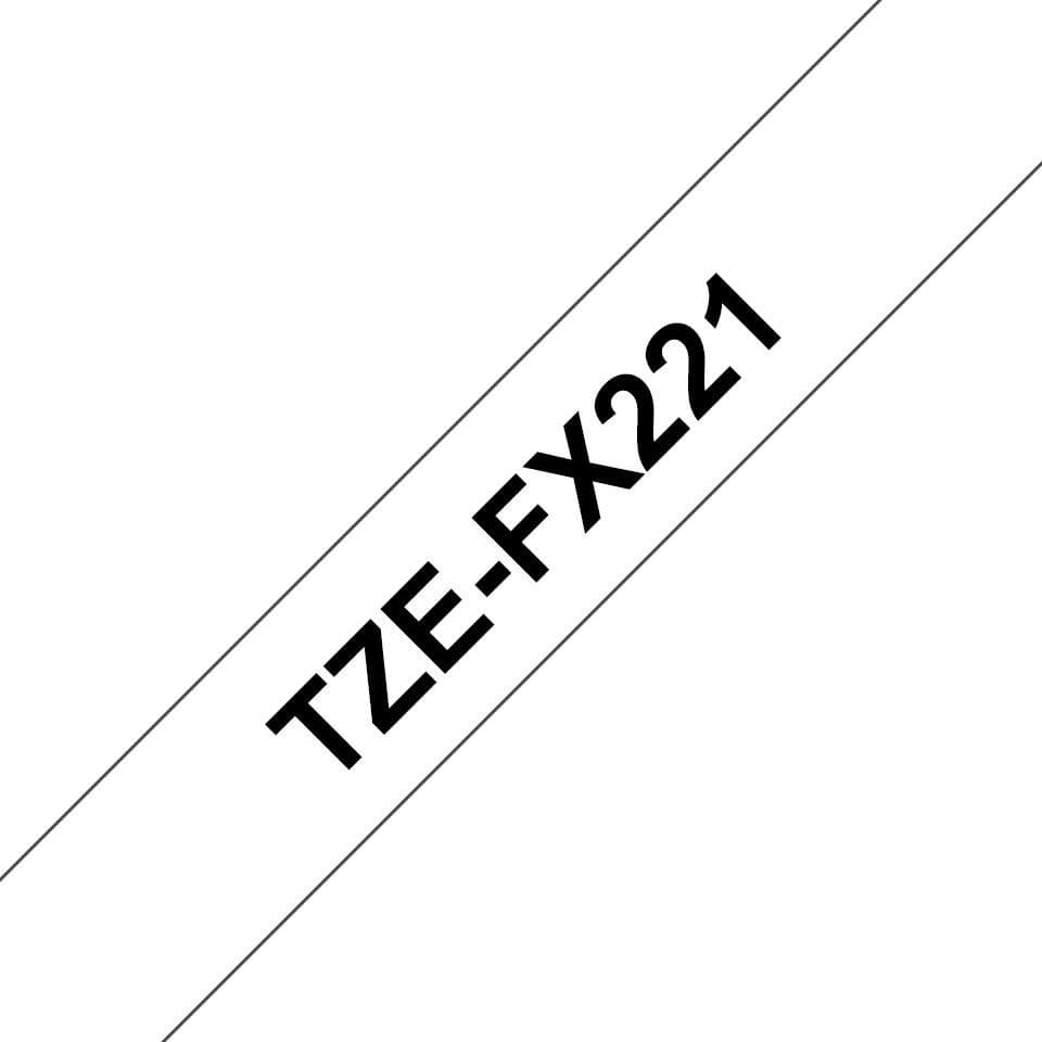 Brother TZe-FX221 P-touch Flexible ID Laminated Labelling Tape, Black on White, 9mm x 8m - Image 1