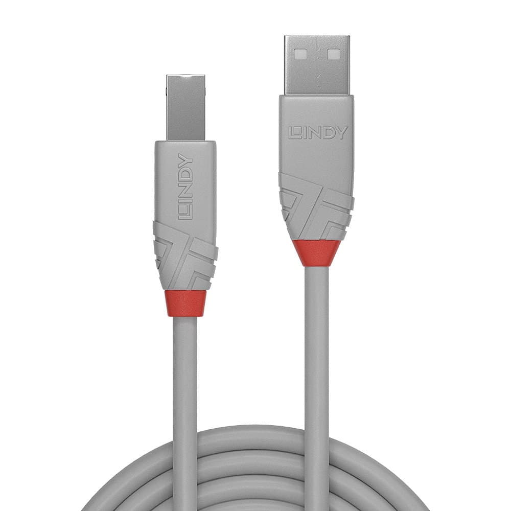 Lindy 2m USB 2.0 Type A to B Cable, Anthra Line, Grey - Image 2