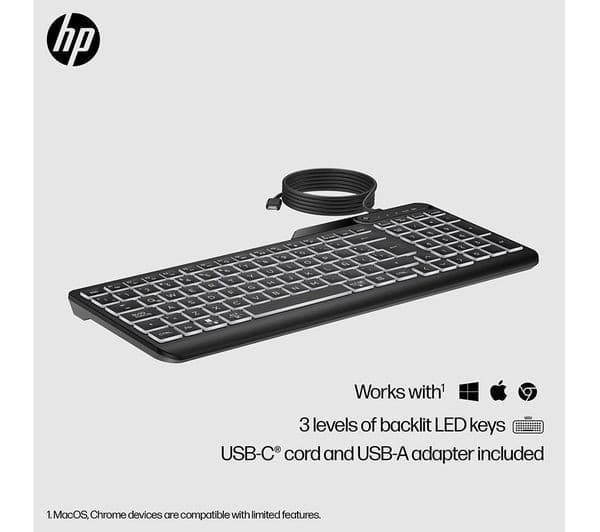 HP 400 Backlit Wired Keyboard Black - Image 2