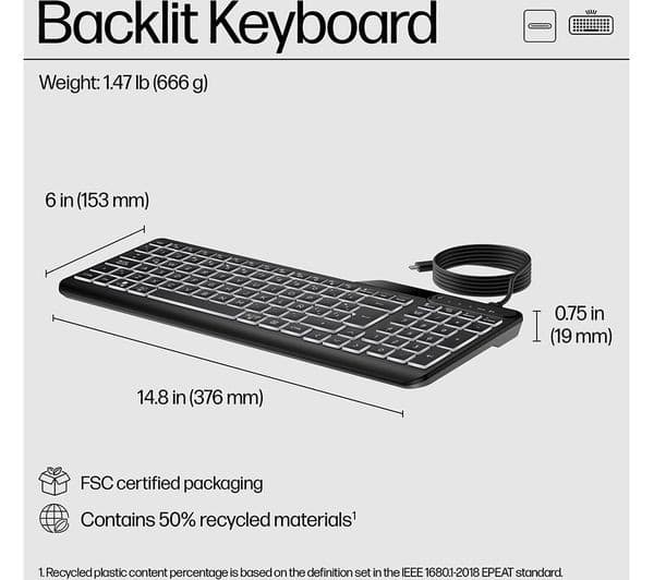 HP 400 Backlit Wired Keyboard Black - Image 7