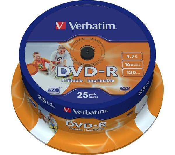 VERBATIM Azo 16x Speed DVD-R Blank DVDs - Printable, Pack of 25 - Image 2