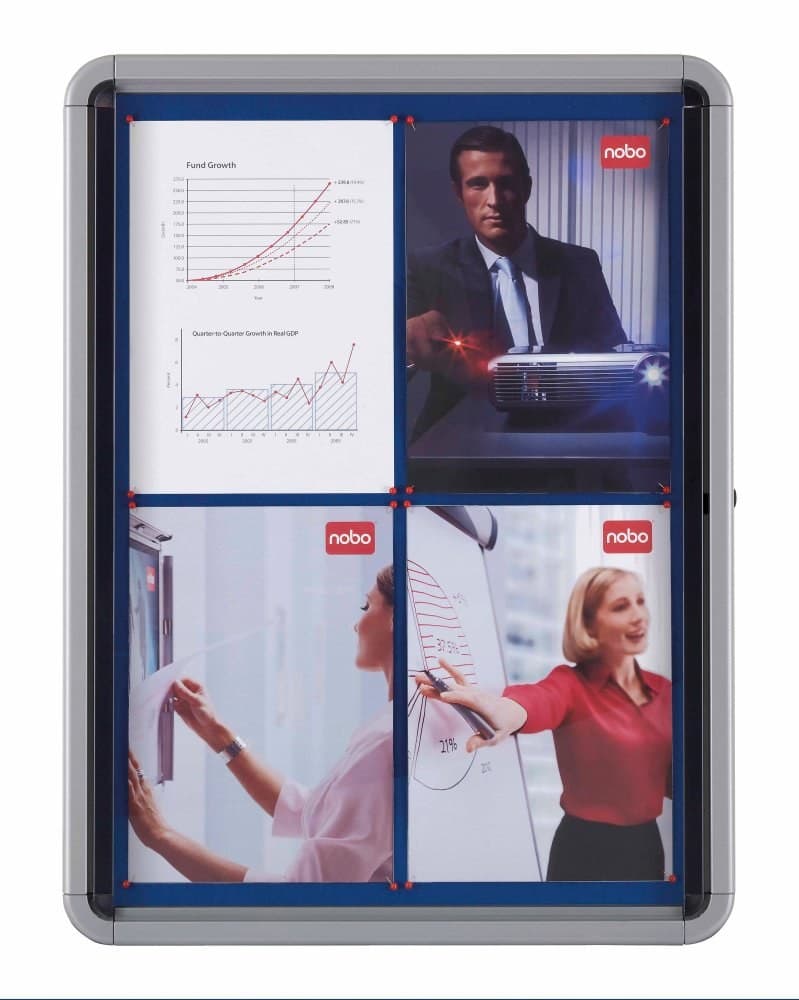 Nobo Premium Plus Internal Glazed Case Lockable Notice Board 9xA4 Blue Felt 709x970mm - Image 4