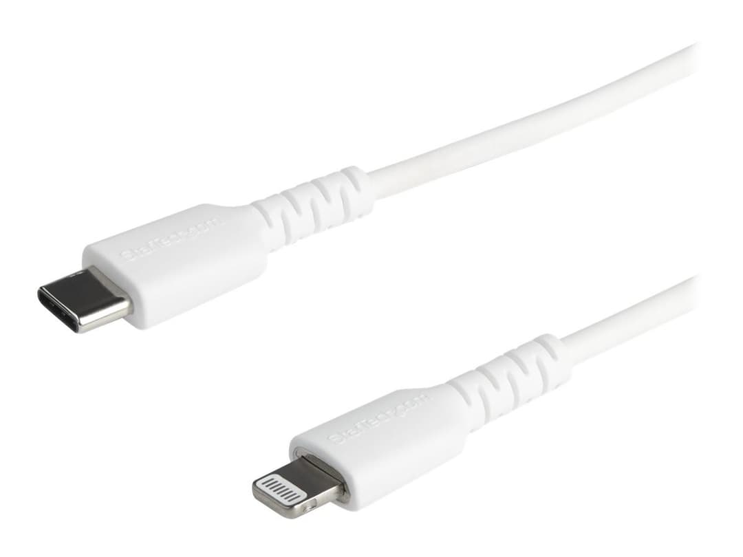 StarTech.com RUSBCLTMM1MW Rugged Aramid Fibre USB-C to Lightning Cable 1m White - Apple MFi Certified - Image 1