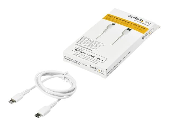 StarTech.com RUSBCLTMM1MW Rugged Aramid Fibre USB-C to Lightning Cable 1m White - Apple MFi Certified - Image 4