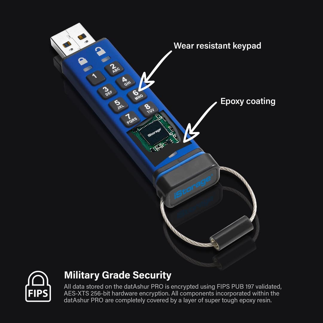 iStorage datAshur PRO 4 GB | Secure Flash Drive | FIPS 140-2 Level 3 Certified| NLNCSA DEP-V Certified | NATO Restricted Certified |AES-XTS 256-bit Hardware Encryption | PIN protected | Dust/Water Resistant - Image 2