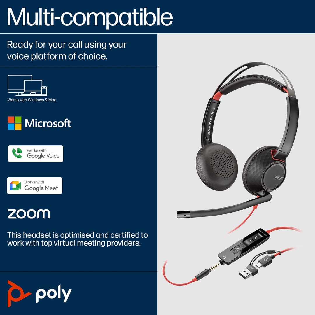 HP Poly Blackwire 5220 Stereo USB-C Headset +3.5mm Plug +USB-C/A Adapter (Bulk) - Image 4