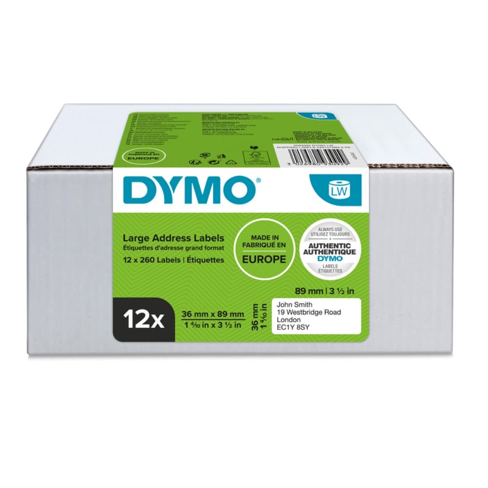 Dymo 2093093 10-Roll LW labels 99012 36 x 89mm White Paper Permanent Adhesive - Image 1