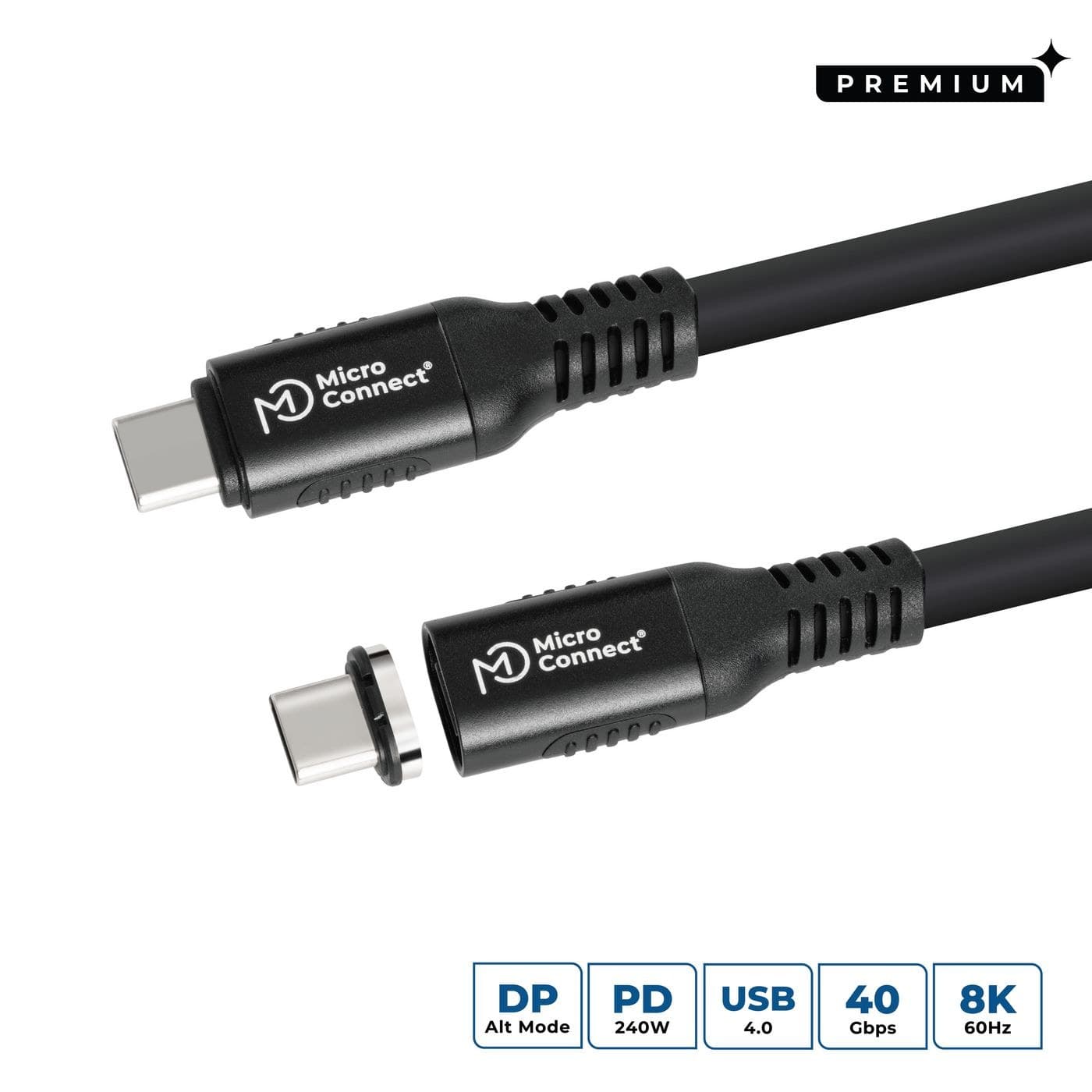 MicroConnect Premium USB-C to USB-C Cable 1m Magnetic Liquid Silicone - 240W PD, 8K 60Hz, 40Gbps, USB4 (MC-LS-USB4CC1.0)