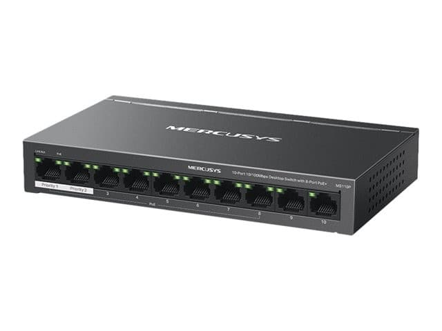 Mercusys MS110P 10-Port 10/100Mbps Desktop Switch with 8-Port PoE+ (65W PoE Budget) - Image 1