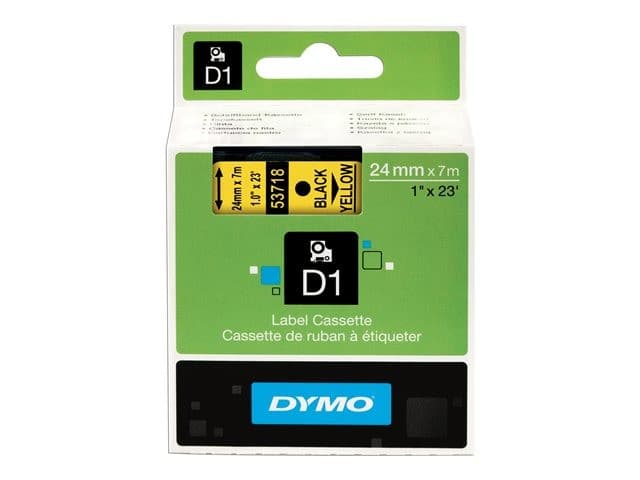 DYMO D1 53718 (S0720980) - label tape - black on yellow - 1 cassette(s) - Roll (2.4 cm x 7 m) - Image 2