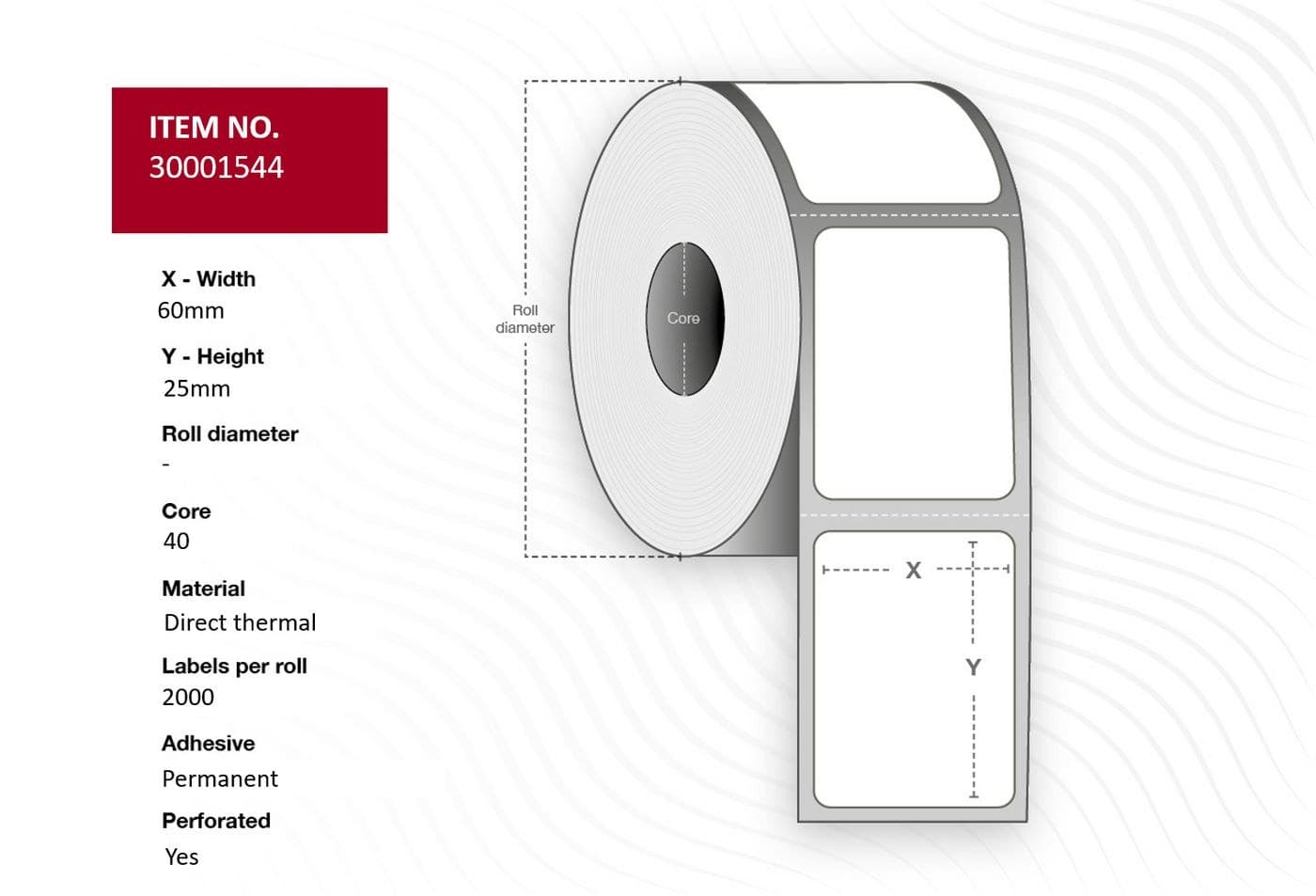 Label 60x25 - Core 40. White.
