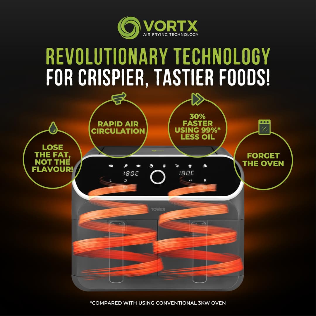 Tower Elite T17194 Dual Basket Air Fryer with Digital Control Panel, Match Cook & Smart Finish Functions, 8 Cooking Presets, Vortx Technology, 8L, 1700W - Graphite - Image 5