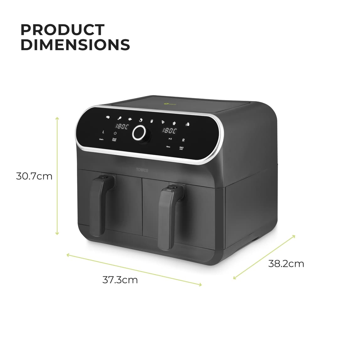 Tower Elite T17194 Dual Basket Air Fryer with Digital Control Panel, Match Cook & Smart Finish Functions, 8 Cooking Presets, Vortx Technology, 8L, 1700W - Graphite - Image 6