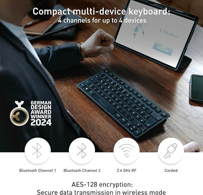 CHERRY KW 9200 MINI Compact Multi-Device Wireless Keyboard UK QWERTY - Black - Image 2