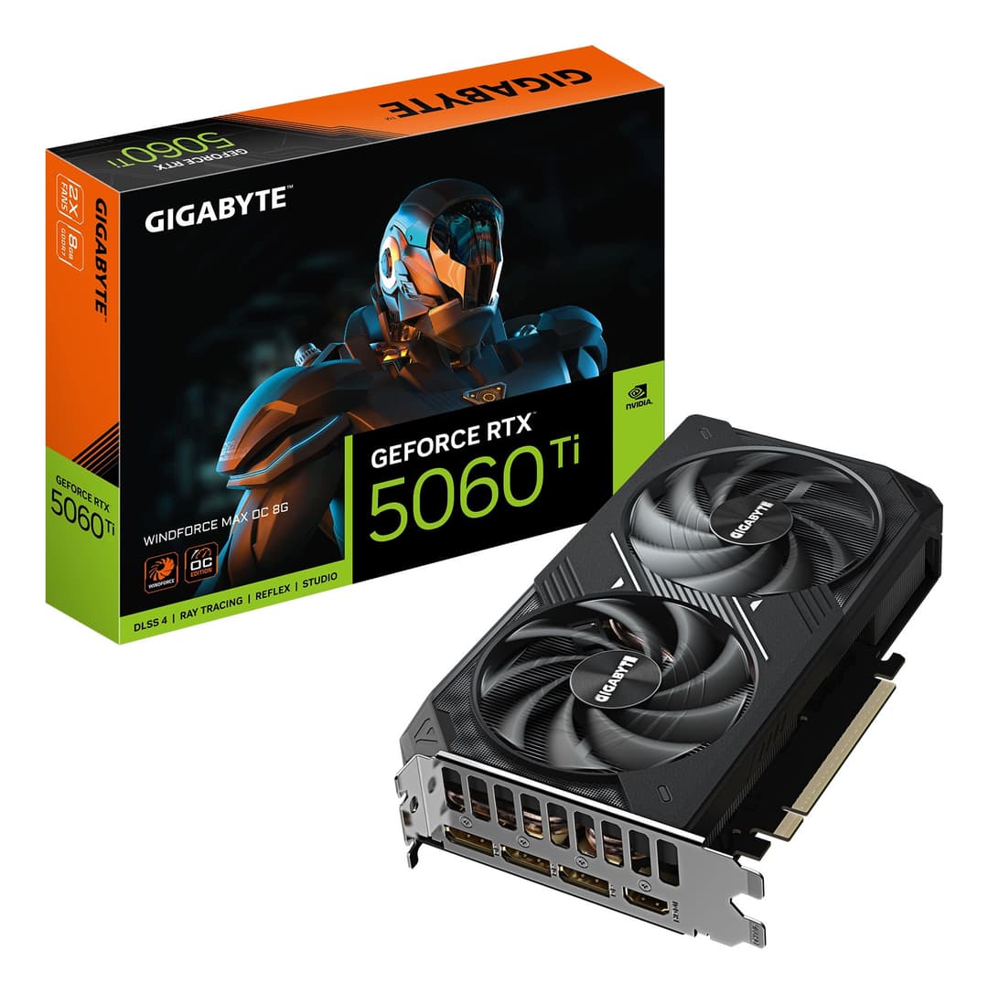 GIGABYTE GeForce RTX 5060 Ti WINDFORCE MAX OC 8G Graphics Card - 8GB GDDR7, 128bit, PCI-E 5.0, 2617MHz Core Clock, 3 x DP, 1 x HDMI, NVIDIA DLSS 4, GV-N506TEAGLEMAX OC-8GD - Image 1