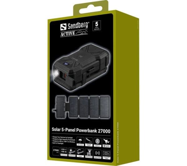 SANDBERG 27000 mAh Portable 5-Panel Solar Power Bank - Black - Image 10