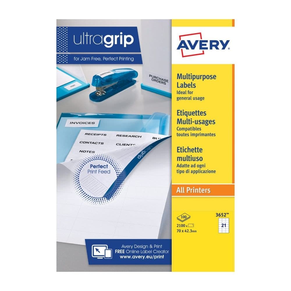 Avery 3652 Multipurpose Labels 100 sheets - 21 Label per Sheet - Image 1