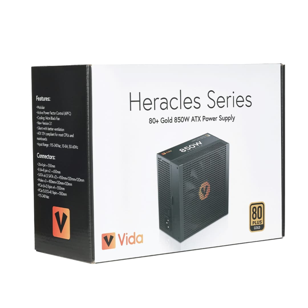 Vida Heracles 850W ATX 3.1 80 Plus Gold Fully Modular PSU Power Supply - Black - Image 2