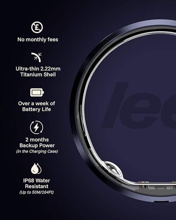 LEEP Smart Ring Size 12 Blue, IP68 Waterproof Health & Fitness Tracker with Heart Rate & Sleep Monitoring - Image 2
