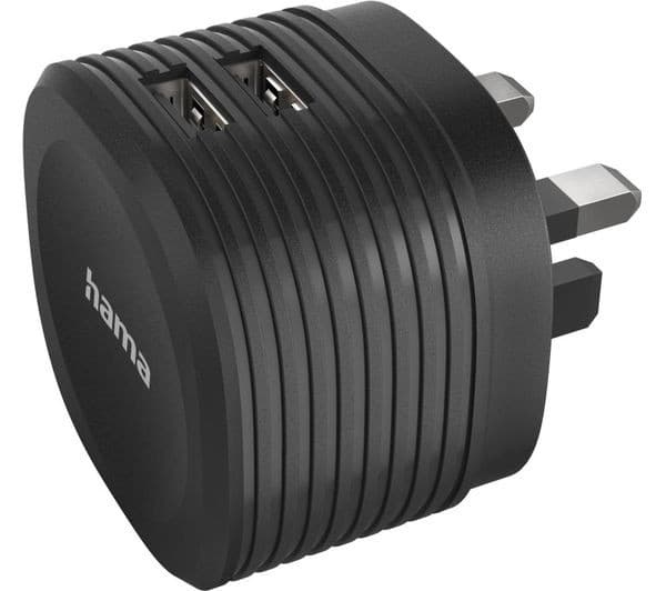 Hama 73014150 Dual USB Charger, 2x USB-A, 2.4 A, 12 W, UK Plug, Black - Image 1