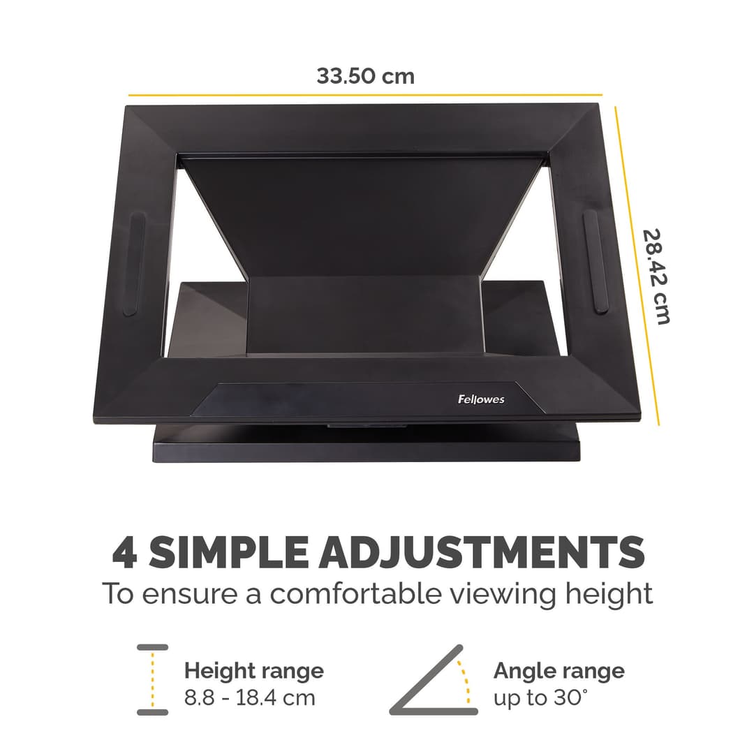 Fellowes Designer Suites Laptop Riser - Adjustable Laptop Stand with 4 Height Positions (88-184mm) and 0-30 Degree Angle Tilt - For Laptops Up To 17", Max Weight 11.3kg - Black - Image 4