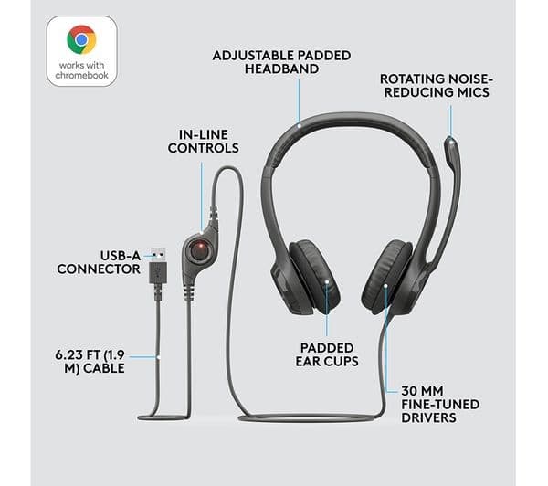 LOGITECH H390 USB-A Wired Computer Headset with Noise-Cancelling Mic - Graphite - Image 6