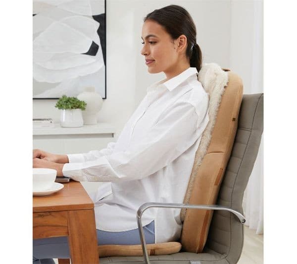 SHARPER IMAGE Shiatsu Back Massage Seat Topper - Cream & Brown