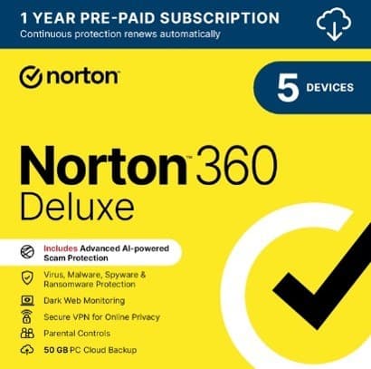 Norton 360 Deluxe Antivirus Security - 1 Licence, 1 Year - Image 1
