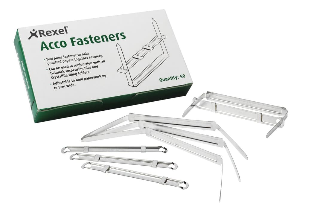 Rexel Acco Fasteners 2-Piece Stainless Steel Filing Clips 80x50mm (50) - Image 2