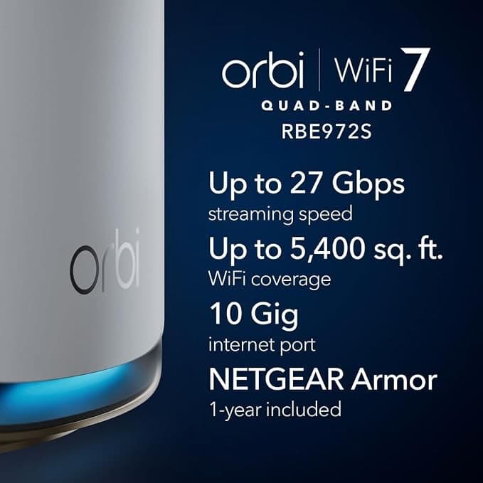 NETGEAR Orbi 970 Series Quad-Band WiFi 7 Add-On Satellite RBE970 - Image 2