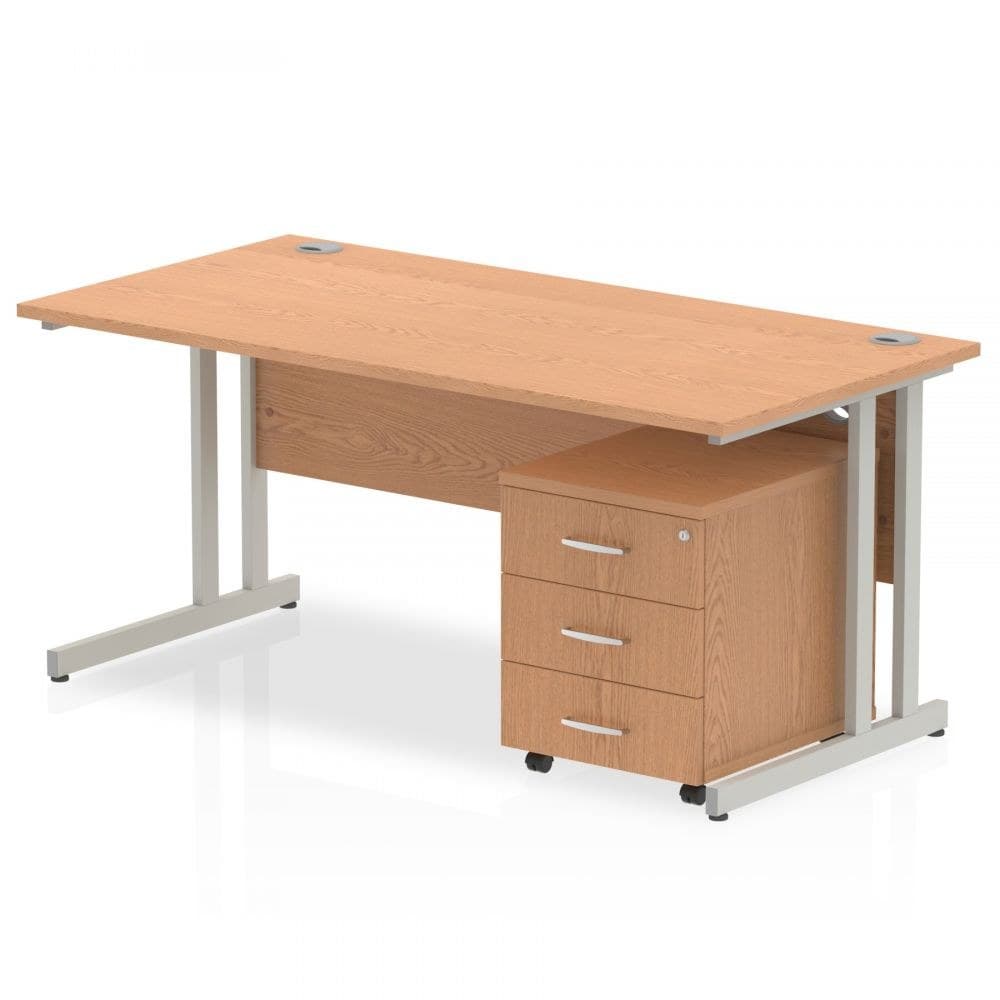 Dynamic Impulse 1200 x 800mm Straight Desk Beech Top Silver Cantilever Leg with 3 Drawer Mobile Pedestal - Image 1