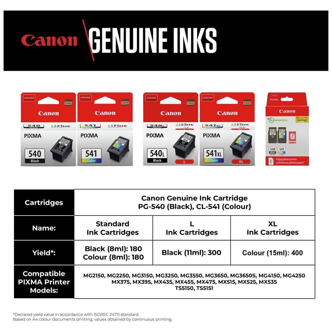 Canon PG-540 & CL-541 Ink Cartridges - Black & Colour - Image 3