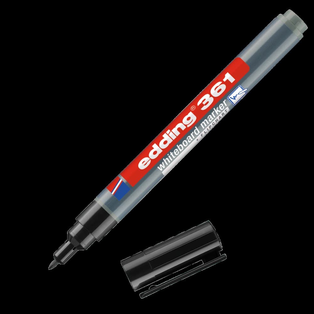 edding 361 Whiteboard Marker Bullet Tip 1mm Black Box of 10 - Image 1