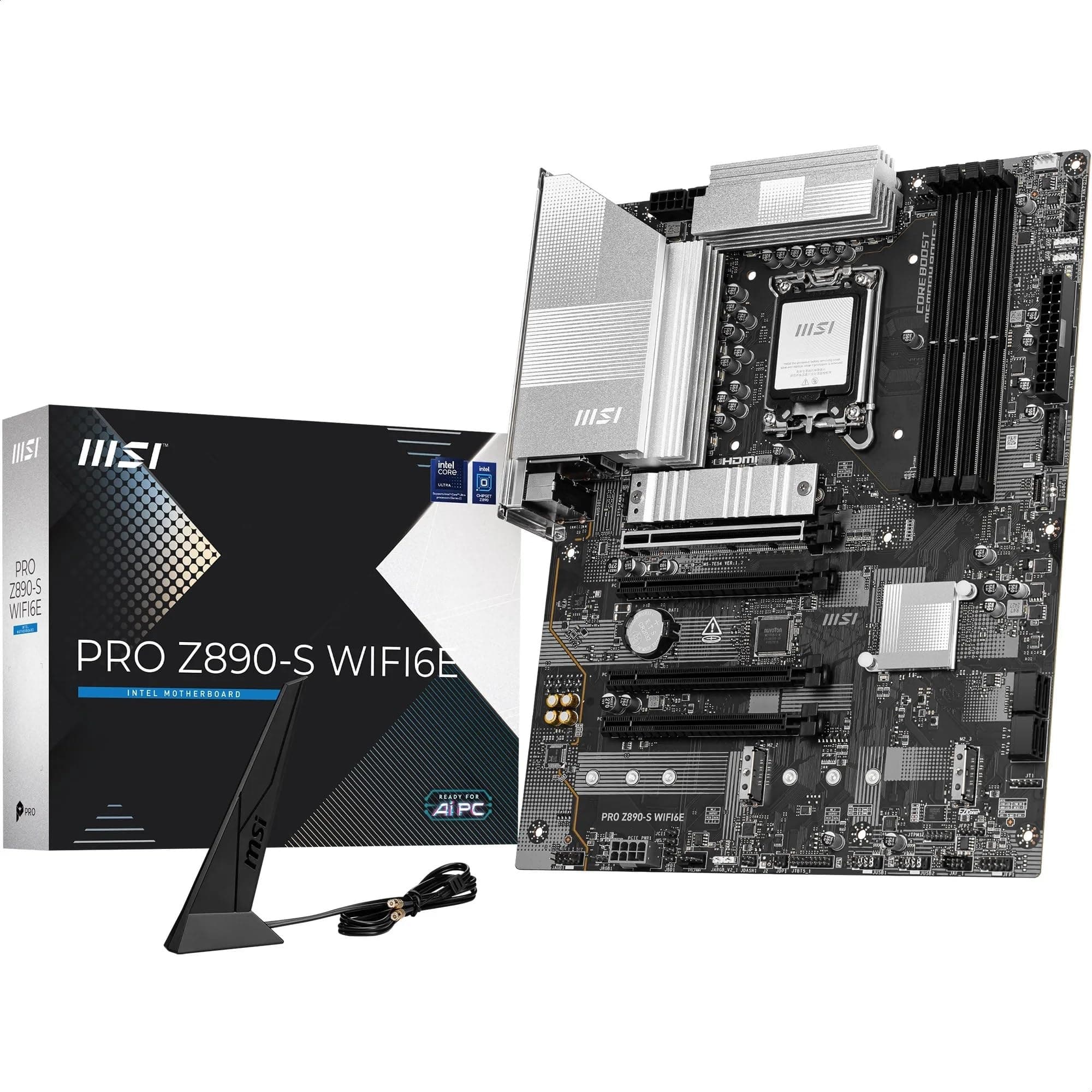 MSI PRO Z890-S WIFI6E Motherboard, ATX - Supports Intel Core Ultra Processors (Series 2), LGA 1851 - DDR5 Memory Boost (8800+ MT/s OC), PCIe 5.0 x16 & 4.0 x16, M.2 Gen5, Wi-Fi 6E, 2.5G LAN