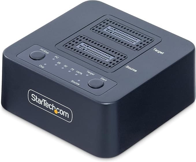StarTech.com M2-HDD-DUPLICATOR-N1 1:1 M.2 NVMe SSD Duplicator Cloner Dock Dual Bay USB-C 3.2 20Gbps up to 90GBpm with USB-C/A Cables - Image 1