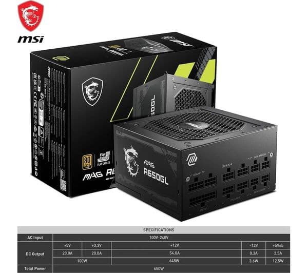 MSI MAG A650GL 650W Modular Power Supply Black - Image 6