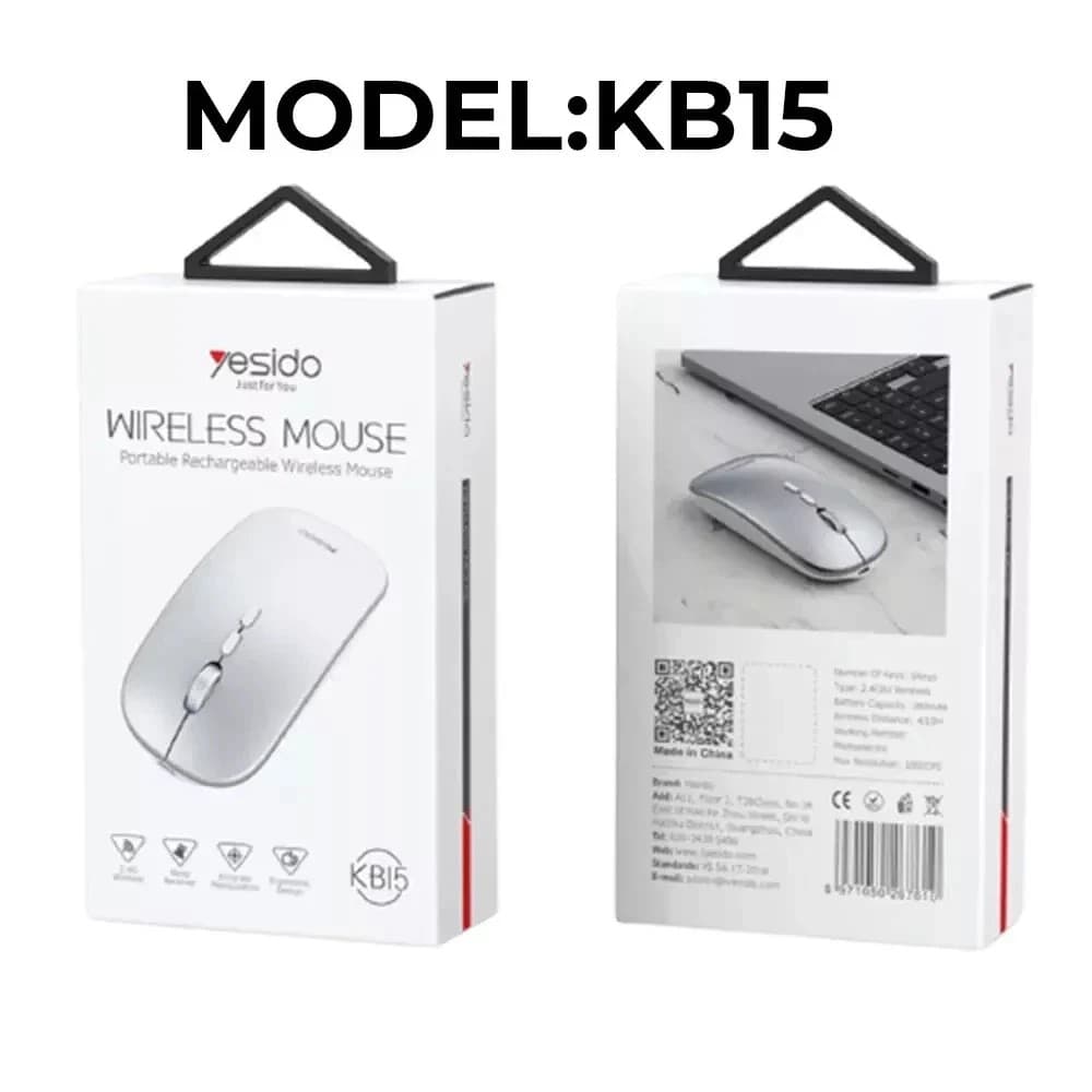 Yesido 2.4GHz Wireless Rechargeable Mouse 1600 DPI 5-Button USB Mouse with 280mAh Battery – Black - Image 4