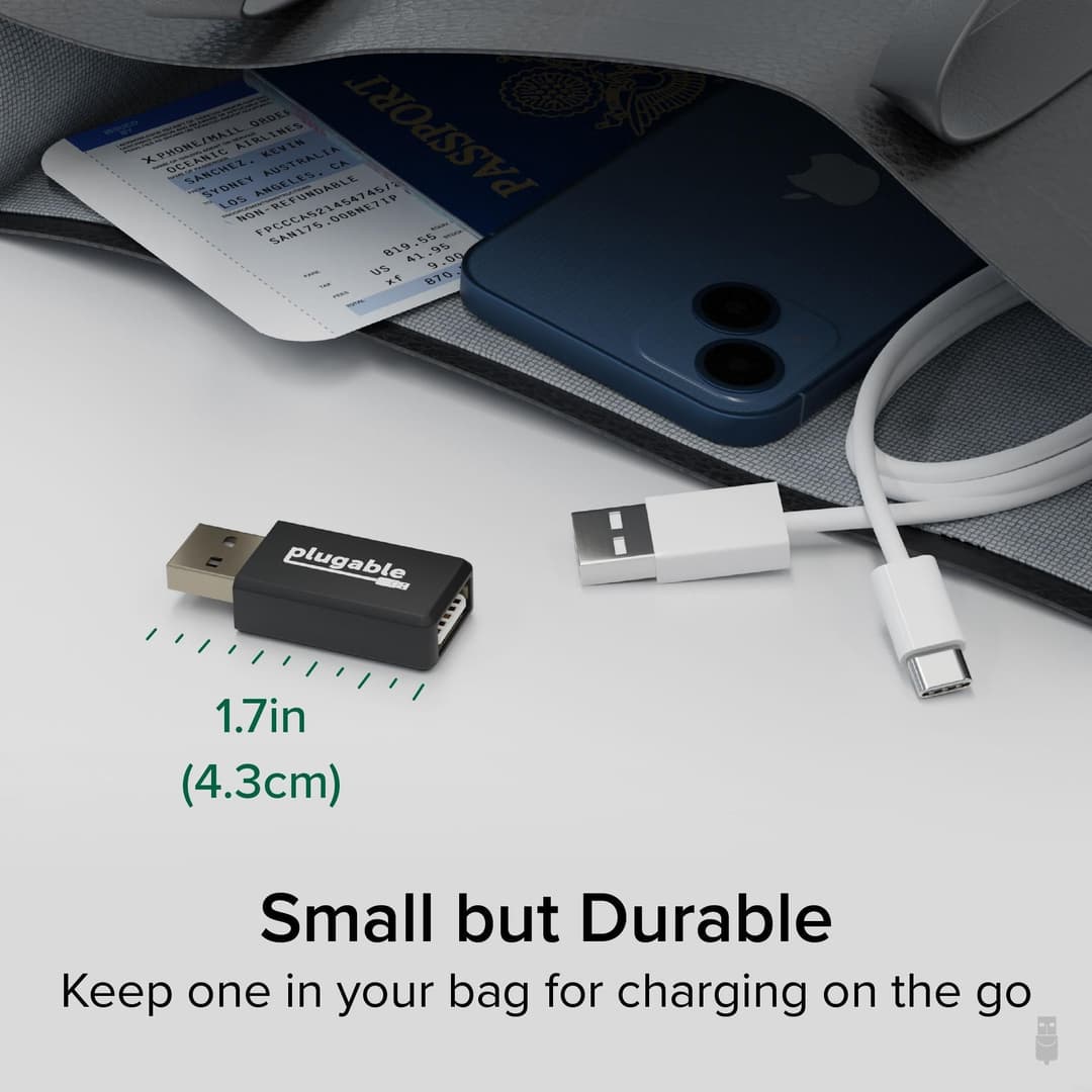 Plugable Technologies USB Data Blocker 5-Pack (USB-MC1-5X), Charge-Only USB-A Male to Female Adapter, Protects Against Juice Jacking at Public USB Ports, 1A Fast Charging, Android and Apple iOS - Image 4