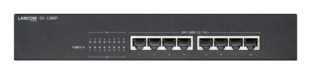 LANCOM GS-1208P Unmanaged 8-Port Gigabit Ethernet Switch with PoE+ (IEEE 802.3af/at), 65W PoE Budget - Image 1