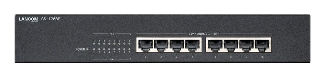 LANCOM GS-1208P Unmanaged 8-Port Gigabit Ethernet Switch with PoE+ (IEEE 802.3af/at), 65W PoE Budget